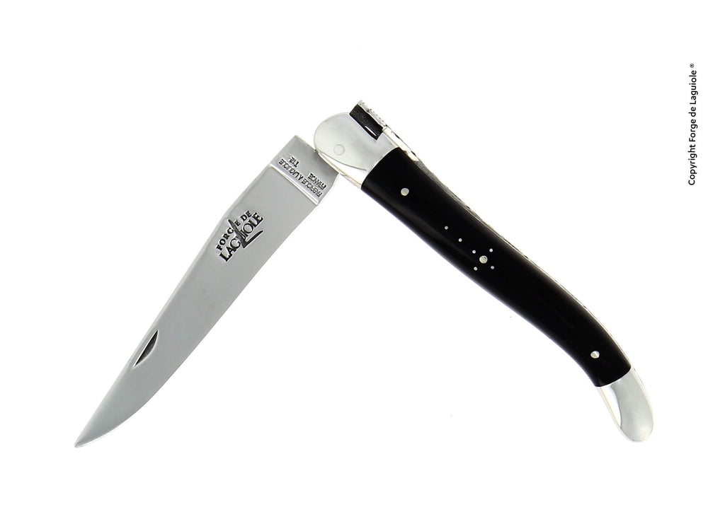 Couteau pliant Forge De Laguiole, 11 cm, manche en pointe de corne foncée, finition brillante