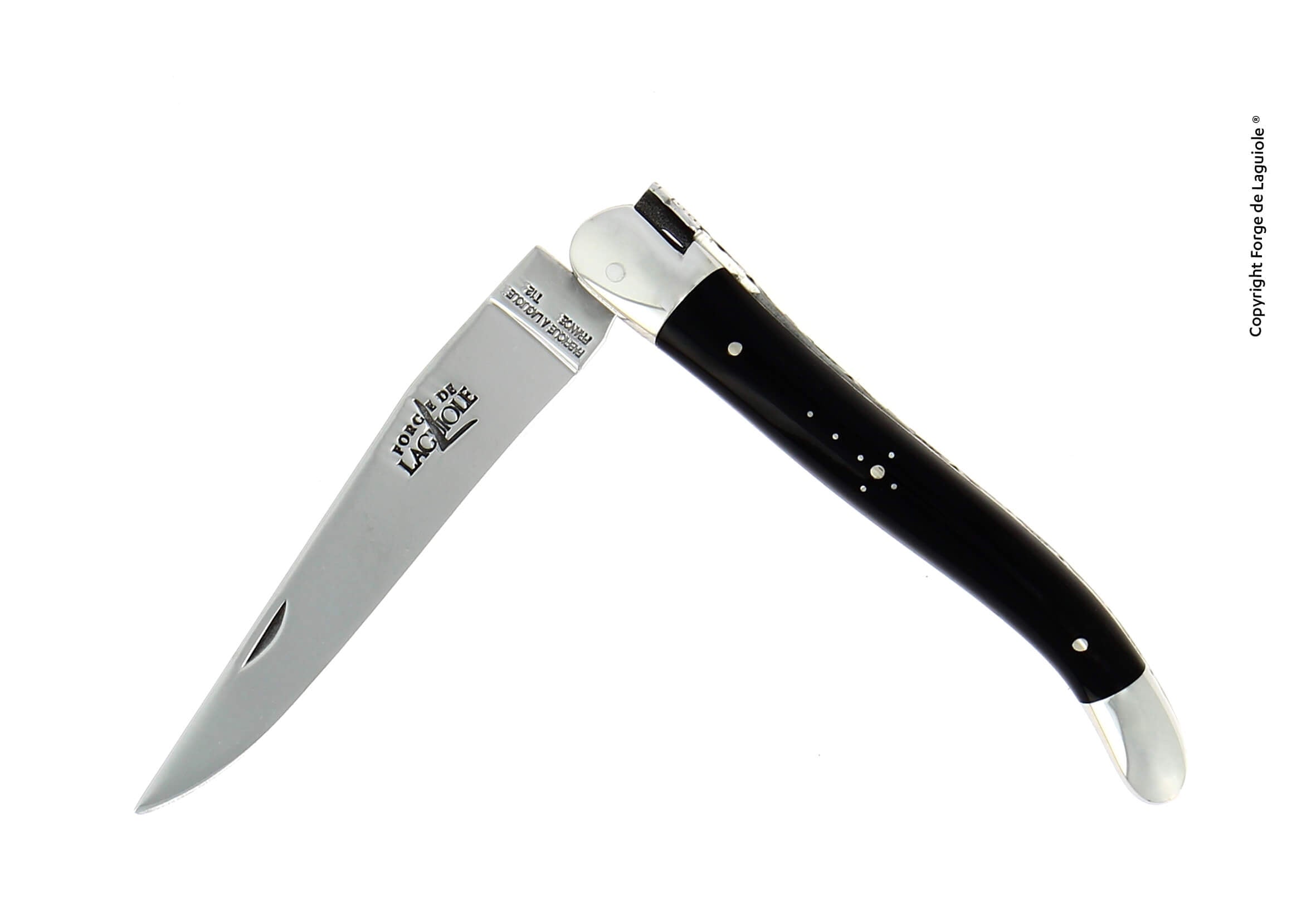 Couteau pliant Forge De Laguiole, 11 cm, manche en pointe de corne foncée, finition brillante