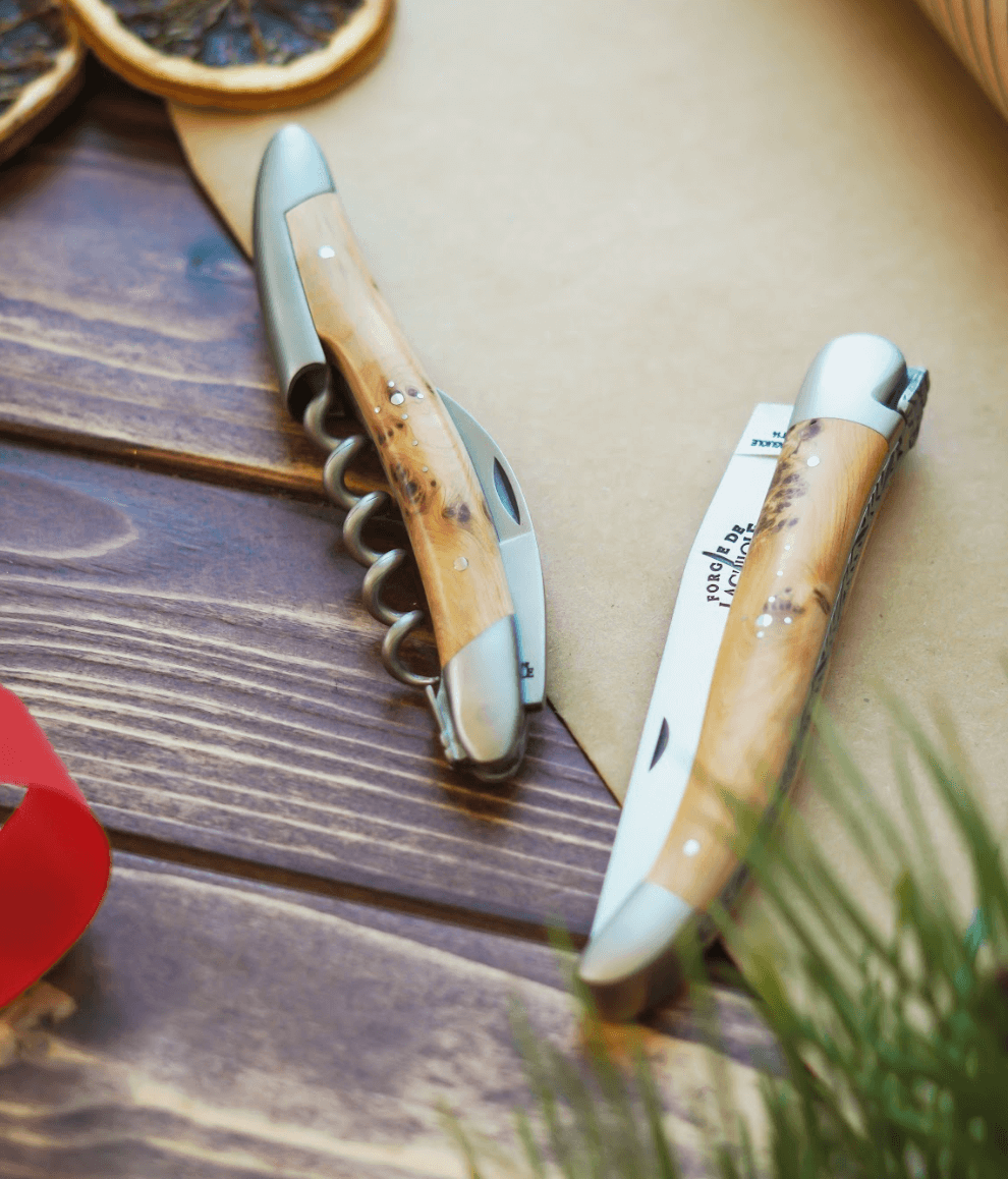 Coffret cadeau - Genévrier - Ouvre-bouteille et couteau de poche de sommelier