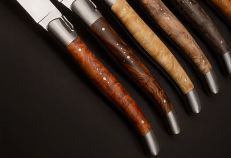 Laguiole En Aubrac – Collection Mixte – Loupe d’Amboyna, Bois de Fer, Érable, Châtaignier, Peuplier & Teck