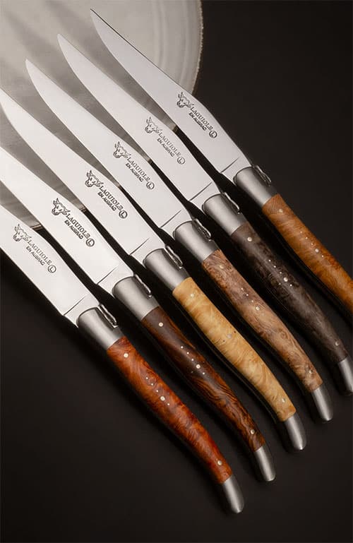 Laguiole En Aubrac – Collection Mixte – Loupe d’Amboyna, Bois de Fer, Érable, Châtaignier, Peuplier & Teck